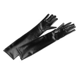 Dlouhé společenské rukavice imitace latexu, barva černá