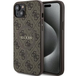 Guess iPhone 15 Plus HC MAGSAFE PU 4G RING CLASSIC LOGO - hnědý