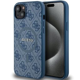 Kryt Guess 4G Collection Leather MagSafe iPhone 15 Plus - modrý