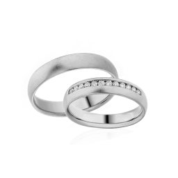 Matné snubní prsteny z bílého zlata s linií diamantů IZOBBR014A