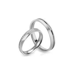 Snubní prsteny z bílého zlata s drážkou a linií diamantů IZOBBR024A