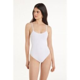 Tezenis Body s Úzkými Ramínky z Žebrované Bavlny Žena Bílá Größe L