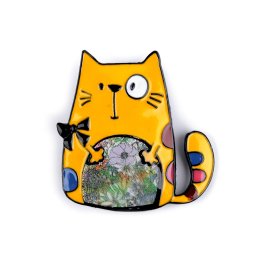 Kovová brož pes, kočka, barva 2 žlutá kočka