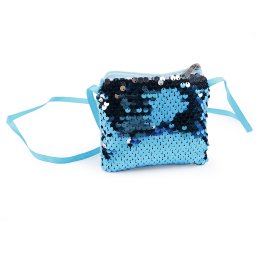 Dívčí kabelka / pouzdro na krk s flitry 11x10 cm, barva 6 modrá azurová stříbrná