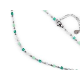 Náhrdelník z nerezové oceli se skleněnými korálky, barva 1 zelená