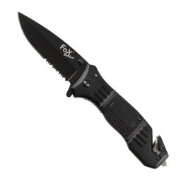 FOX Outdoor nůž zavírací s řezákem a rozbíječem skla ČERNÝ