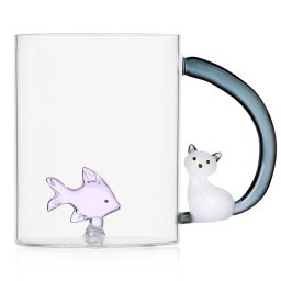 Ichendorf Milano designové šálky Tabby Cat Mug Pink Fish & White Cat with Smoke Tail