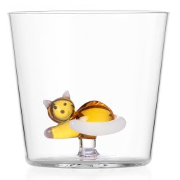Ichendorf Milano designové sklenice na vodu Tabby Cat Tumbler Lying Amber Cat with White Tail