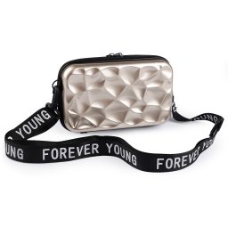 Dámská skořepinová kabelka / pouzdro crossbody s popruhem 18x11 cm, barva 1 stříbrnobéžová metalic