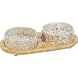 Set keramických misek PRO KOČKY v bambusovém stojánku 2x0,3 l, 12 cm