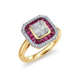 Prsten s rubíny a baguette diamanty Scarlett KU3065