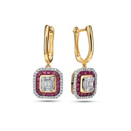 Náušnice s baguette diamanty a rubíny Scarlett KU3065N
