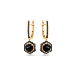 Zlaté achátové náušnice s černými diamanty, 14K IZBR883N