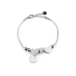 Náramek z nerezové oceli, barva 1 stříbrná srdce