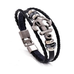 Gaira® Kožený náramek Kotva 3011, Barva kůže černá