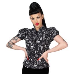 košile dámská KILLSTAR - The Heat Button Up - Black/White - KSRA010896
