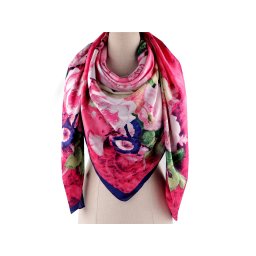 Velký saténový šátek s květy 130x135 cm, barva 3 pink