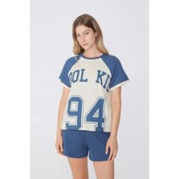 Tezenis Krátké Bavlněné Pyžamo s Potiskem „Cool Kid“ Žena Modrá Größe L