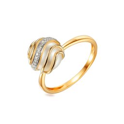 Nápaditý perlový prsten s diamanty, žluté zlato IZBR560