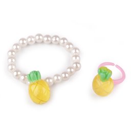 Dětský náramek a prstýnek sada, barva 7 bílá ananas