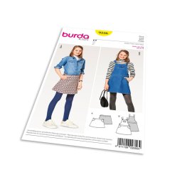 Střih Burda 9356 - Dětská džínová sukně, laclové šaty, sukně s laclem