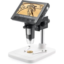 Digitální mikroskop s kamerou a displejem 4,3" na PC + LED světlo s 50-1000x zvětšení