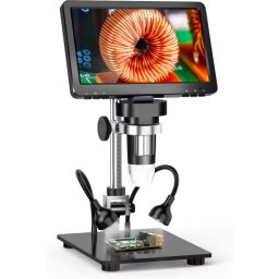 Mikroskop 1200x zoom přiblížení digitální s nastavitelnými LED světly + stojanem + 7" displej