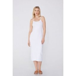 Tezenis Midi Šaty z Žebrované Bavlny s Úzkými Ramínky Žena Bílá Größe S