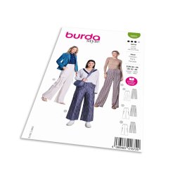 Střih Burda 5801 - Volné kalhoty s gumou v pase, kapsáče, saténové kalhoty, hedvábné kalhoty