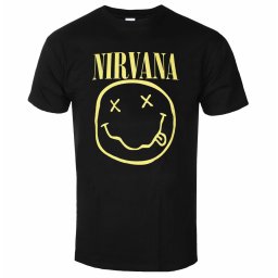 tričko pánské Nirvana - Yellow Happy Face - Black - ROCK OFF - NIRVTS04MB