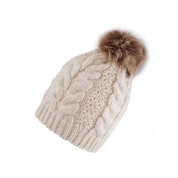 Dámská / dívčí zimní čepice s bambulí, barva 1 béžová světlá
