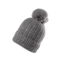 Dámská / dívčí zimní čepice s bambulí Emi Ross, barva 5 šedá