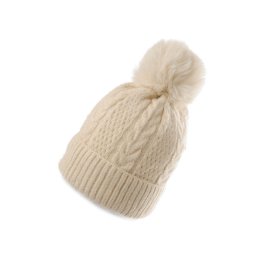 Dámská / dívčí zimní čepice s bambulí Emi Ross, barva 2 ecru