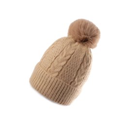 Dámská / dívčí zimní čepice s bambulí Emi Ross, barva 3 béžová světlá