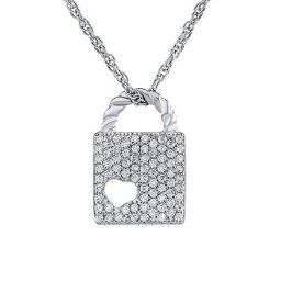 Stříbrný náhrdelník s přívěskem zámku lásky s Brilliance Zirconia - 42 + 5 cm