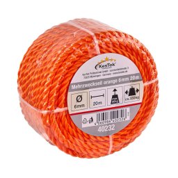 KesTek Víceúčelové lano 20 m / 6 mm, oranžové 40232KT