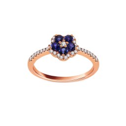 Prsten z růžového zlata s lab-grown diamanty a safíry DIHU022