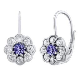 Stříbrné náušnice MARGUERITE s přírodním tanzanitem a Brilliance Zirconia