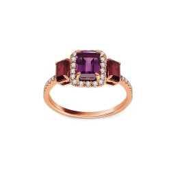 Ametystový prsten s rhodolity 1,81ct, růžové zlato DIHU075R