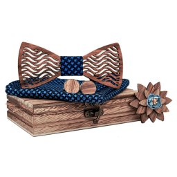 Gaira® Dřevěný motýlek s kapesníčkem a knoflíčky 709203, Barva modrá