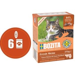 Bozita Fresh Menu Sterilised kousky v rosolu s KUŘETEM A HOVĚZÍM MULTIPACK - konzerva pro kočky 6x370 g