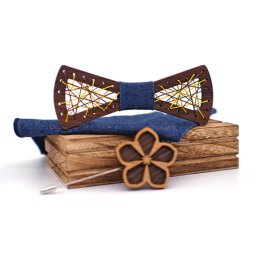 Gaira® Dřevěný motýlek s kapesníčkem a broží 709225, Barva modrá