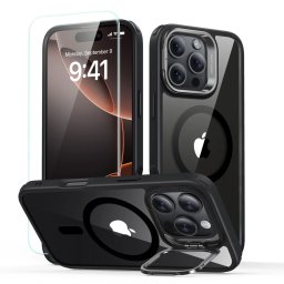ESR Classic Hybrid KickStand HaloLock SET iPhone 16 Pro Max: Pouzdro a tvrzené sklo - Clear/Black