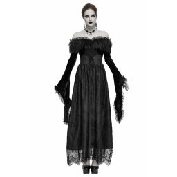 šaty dámské DEVIL FASHION - A Coven Affair long Gothic Dress with Faux-Fur Collar - SKT120