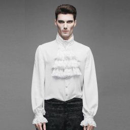košile pánská DEVIL FASHION - Iago Gothic Chiffon Shirt with a Bowtie - Porcelain Frost - SJM127