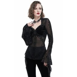 tričko dámské s dlouhým rukávem (top) DEVIL FASHION - V neck flocked floral classic beauty sexy Gothic women top - ETT026