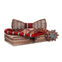Gaira® Dřevěný motýlek s kapesníčkem a knoflíčky 709203, Barva červená
