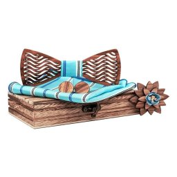 Gaira® Dřevěný motýlek s kapesníčkem a knoflíčky 709203, Barva tyrkysová
