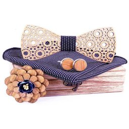 Gaira® Dřevěný motýlek s kapesníčkem a manžetovými knoflíčky a broží 709218, Barva černá