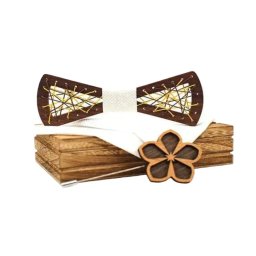 Gaira® Dřevěný motýlek s kapesníčkem a broží 709225, Barva bílá